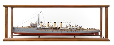 Lot 287 - A FINE AND DETAILED 1:67 SCALE BUILDER'S STYLE MODEL FOR THE SCOUT CRUISER H.M.S. ADVENTURE ORIGINALLY BUILT BY ARMSTRONG WHITWORTH, TYNE AND WEAR [1904]