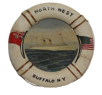 Lot 55 - A LIFE BUOY FRAMED PAINTING OF THE TWIN-SCREW LINER 'NORTH WEST', CIRCA 1895