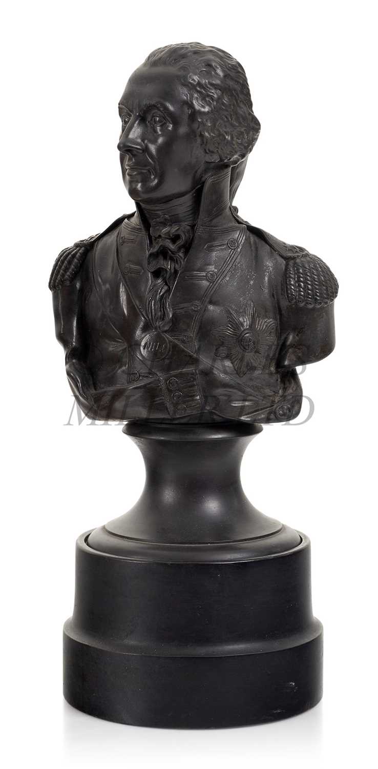 Lot 209 - A BLACK BASALT BUST OF NELSON BY WEDGWOOD AFTER SHOUT, CIRCA 1798