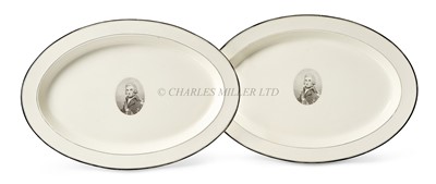 Lot 215 - A RARE AND IMPRESSIVE PAIR OF NELSON HERCULANEUM CREAMWARE PLATTERS, CIRCA 1805