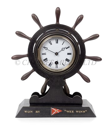 Lot 66 - AN EDWARDIAN MARINE-THEMED MANTLE CLOCK YACHTING PRIZE