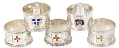 Lot 150 - FIVE SILVER ELDER, DEMPSTER SHIPS’ NAPKIN RINGS