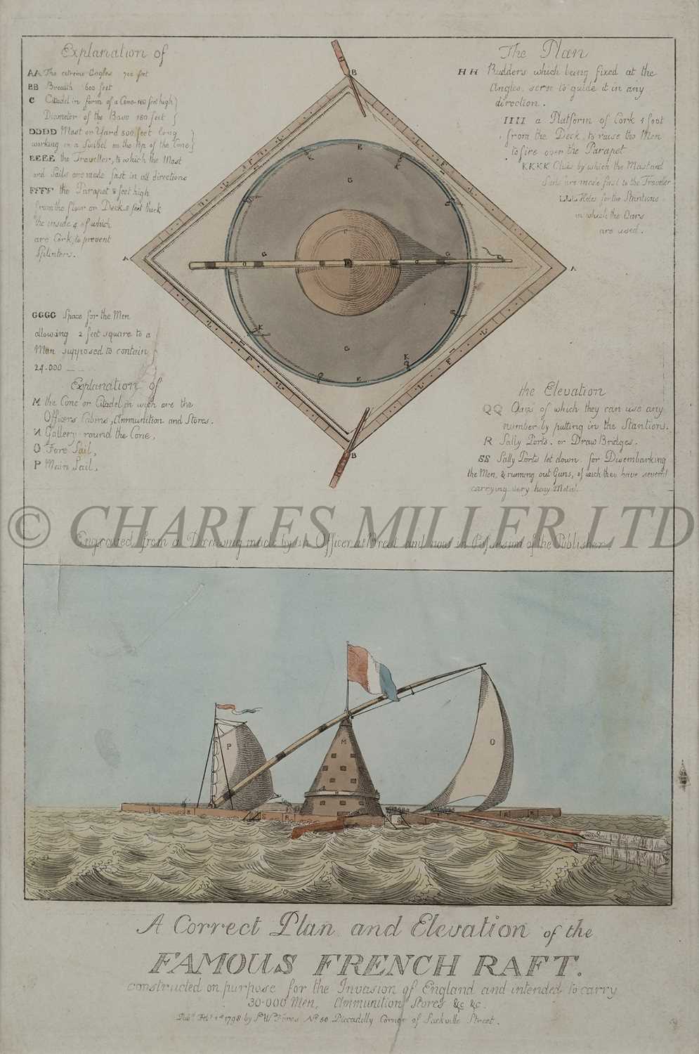 Lot 174 - INVASION THREAT OF ENGLAND: A CORRECT PLAN AND ELEVATION OF THE FAMOUS FRENCH RAFT