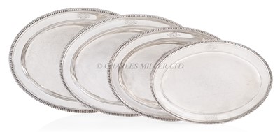 Lot 230 - CAPTAIN SIR PHILIP BROKE OF THE 'SHANNON': A SET OF FOUR GEORGE III SEAGOING GRADUATING SILVER DISHES, 1811