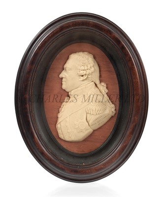 Lot 197 - A WAX PORTRAIT BUST OF ADMIRAL LORD VISCOUNT DUNCAN, CIRCA 1800