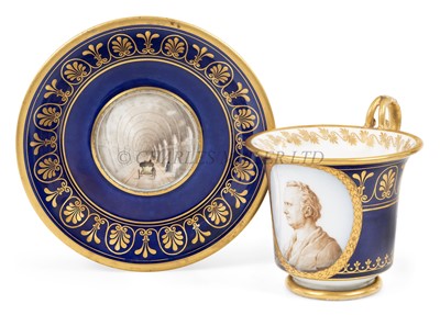 Lot 96 - A RARE THAMES TUNNEL SOUVENIR CUP AND SAUCER FOR SIR MARC BRUNEL, CIRCA 1841