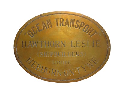 Lot 13 - A HAWTHORN LESLIE ENGINE ROOM PLATE FROM THE M.V. 'OCEAN TRANSPORT', 1962