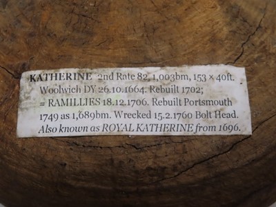 Lot 19 - A DEADEYE RECOVERED FROM H.M.S. 'RAMILLIES' (EX-'KATHERINE' 1664, EX-'ROYAL KATHERINE' 1696) WRECKED 1760