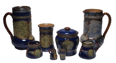 Lot 65 - A GROUP OF TRAFALGAR CENTENARY LAMBETH WARE BY ROYAL DOULTON, CIRCA 1905