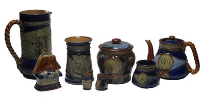 Lot 66 - A GROUP OF TRAFALGAR CENTENARY LAMBETH WARE BY ROYAL DOULTON, CIRCA 1905