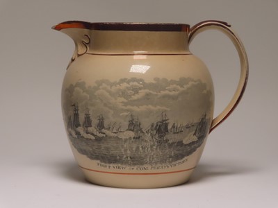 Lot 71 - A SUNDERLAND WARE TRANSFER PRINT JUG COMMEMORATING COMMODORE PERRY'S VICTORIES, CIRCA 1820