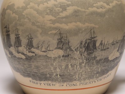 Lot 71 - A SUNDERLAND WARE TRANSFER PRINT JUG COMMEMORATING COMMODORE PERRY'S VICTORIES, CIRCA 1820