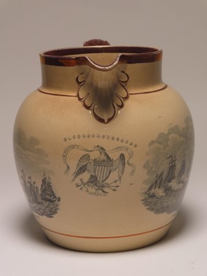 Lot 71 - A SUNDERLAND WARE TRANSFER PRINT JUG COMMEMORATING COMMODORE PERRY'S VICTORIES, CIRCA 1820
