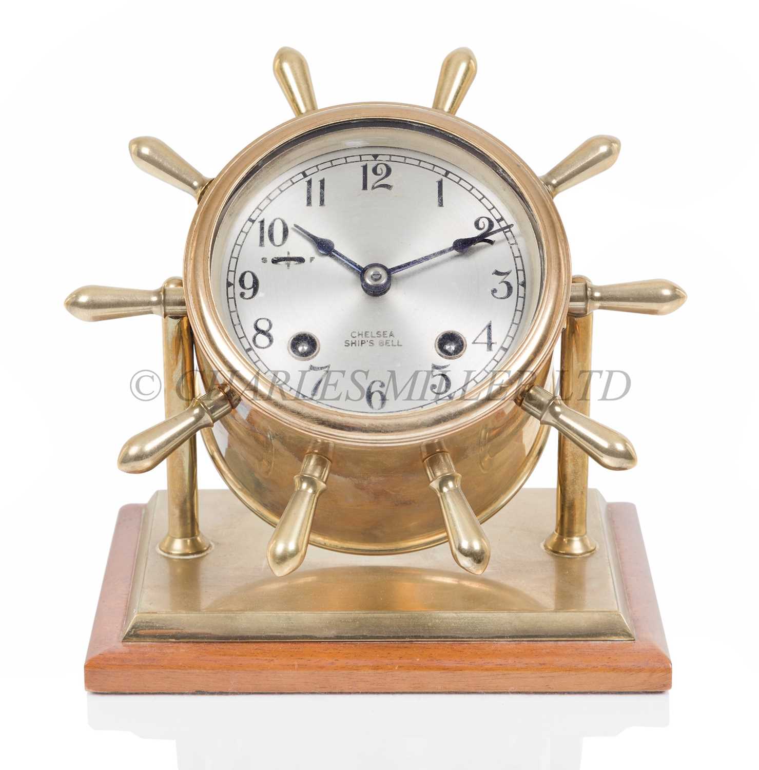 Lot 298 - A 20TH CENTURY SHIP'S BELL DESK CLOCK BY CHELSEA