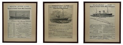 Lot 99 - A COLLECTION OF FRAMED FACSIMILE TRAVEL AGENT SHIPPING SCHEDULES