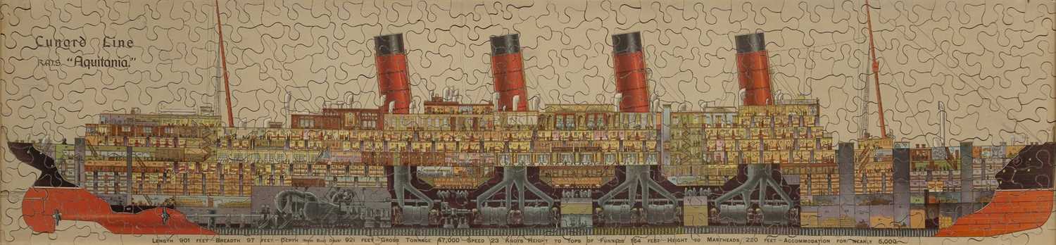Lot 68 - A FRAMED JIGSAW OF R.M.S. 'AQUITANIA', 1914