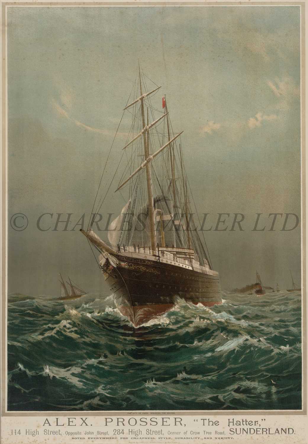 Lot 52 - A TRAVEL AGENT'S POSTER FOR S.S. CITY OF PARIS, CIRCA 1890