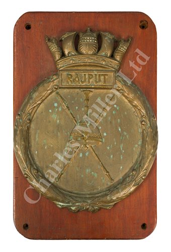 Lot 103 - A CAST BRASS SCREEN BADGE FROM I.N.S. RAJPUT (EX.-H.M.S. ROTHERHAM), CIRCA 1949
