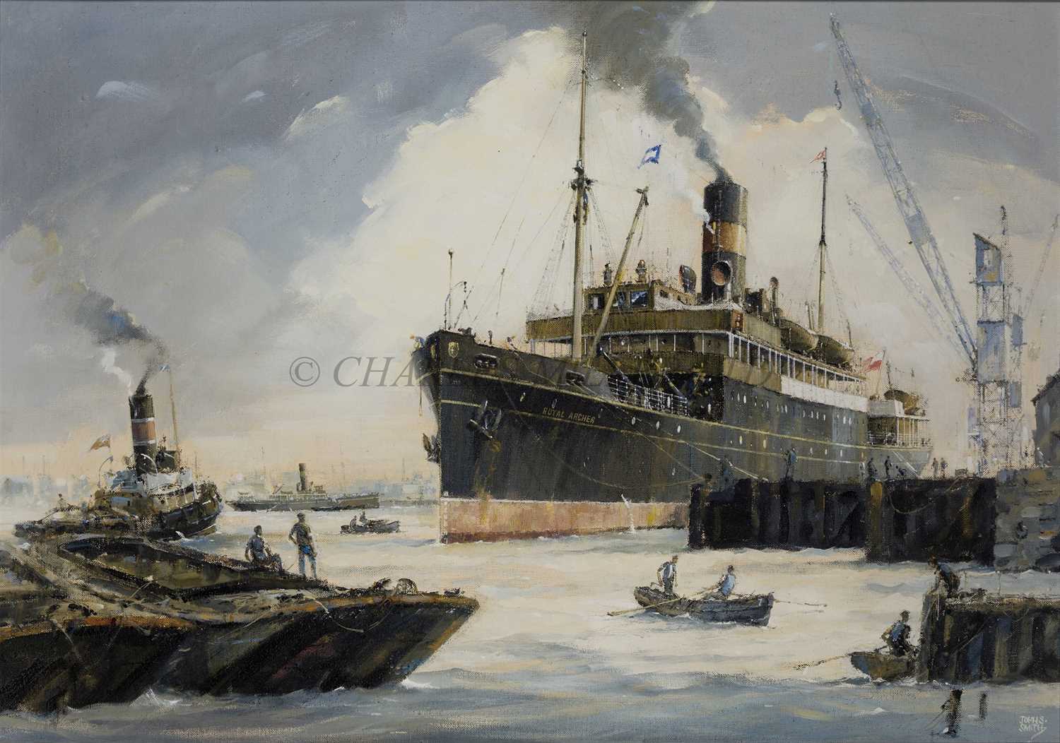 Lot 126 - δ JOHN S. SMITH (BRITISH, 1921-2012) - The steam ship 'Royal Archer'