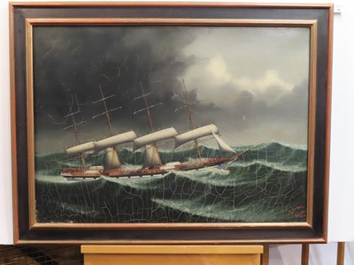 Lot 32 - LAI FONG OF CALCUTTA (CHINESE, ACT. C. 1870-1910) The ship 'Country of Linlithgow' running under shortened sail in high seas