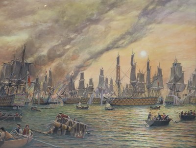Lot 91 - F. RENDLE (20TH CENTURY) - The Battle of Trafalgar