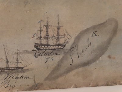Lot 162 - A RARE CONTEMPORARY PLAN OF THE BATTLE OF THE NILE, PEN AND INK WITH WATERCOLOUR ON PAPER, ENGLISH, CIRCA 1798