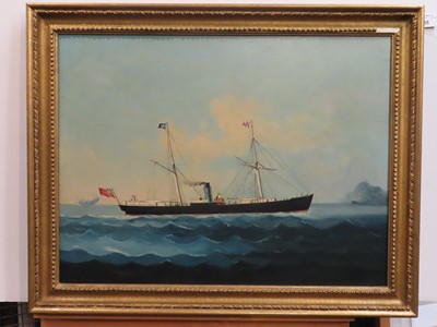 Lot 55 - CHINESE SCHOOL (19TH CENTURY) - A Blue Funnel Line 'Patroclus' Class steamer off China