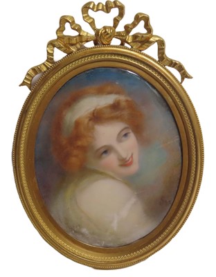 Lot 122 - A MINIATURE OF EMMA HAMILTON AFTER ROMNEY, CIRCA 1890