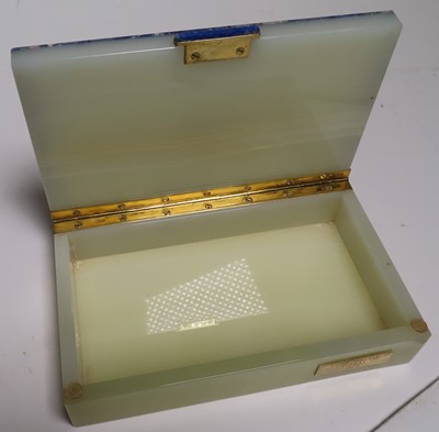 Lot 82 - AN ALABASTER AND BLUE MARBLE DESK SET FOR THE ROYAL TORBAY YACHT CLUB, 20TH CENTURY