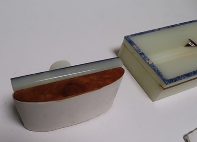 Lot 82 - AN ALABASTER AND BLUE MARBLE DESK SET FOR THE ROYAL TORBAY YACHT CLUB, 20TH CENTURY