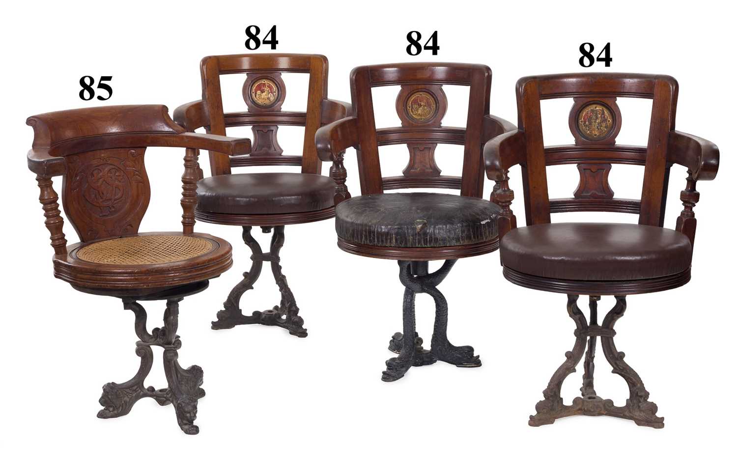 Lot 84 - THREE DINING SALOON CHAIRS FROM A LONDON & NORTHWESTERN RAILWAY COMPANY PADDLESTEAMER, CIRCA 1890