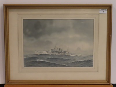 Lot 263 - δ ERIC ERSKINE CAMPBELL TUFNELL (1888-1978) - H.M.S. 'Suffolk' in dazzle camouflage on patrol 23rd May 1941