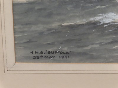 Lot 263 - δ ERIC ERSKINE CAMPBELL TUFNELL (1888-1978) - H.M.S. 'Suffolk' in dazzle camouflage on patrol 23rd May 1941