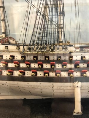 Lot 160 - A EARLY 19TH CENTURY FRENCH NAPOLEONIC PRISONER-OF-WAR BONE SHIP MODEL