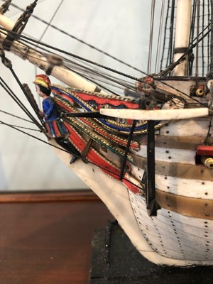 Lot 160 - A EARLY 19TH CENTURY FRENCH NAPOLEONIC PRISONER-OF-WAR BONE SHIP MODEL