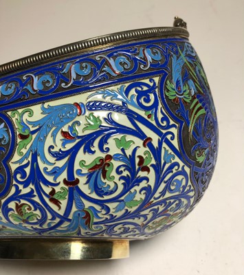 Lot 75 - A LARGE RUSSIAN SILVER-GILT AND CLOISONNÉ ENAMEL CEREMONIAL KOVSH BY GRACHEV BROTHERS, ST PETERSBURG, CIRCA 1892