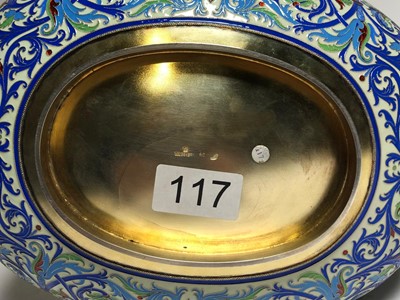 Lot 75 - A LARGE RUSSIAN SILVER-GILT AND CLOISONNÉ ENAMEL CEREMONIAL KOVSH BY GRACHEV BROTHERS, ST PETERSBURG, CIRCA 1892