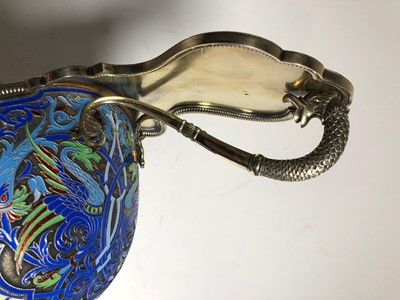 Lot 75 - A LARGE RUSSIAN SILVER-GILT AND CLOISONNÉ ENAMEL CEREMONIAL KOVSH BY GRACHEV BROTHERS, ST PETERSBURG, CIRCA 1892