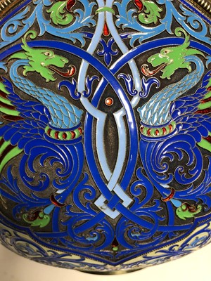 Lot 75 - A LARGE RUSSIAN SILVER-GILT AND CLOISONNÉ ENAMEL CEREMONIAL KOVSH BY GRACHEV BROTHERS, ST PETERSBURG, CIRCA 1892