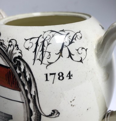 Lot 146 - A RARE WEDGWOOD CREAMWARE TEAPOT FOR THE WORSHIPFUL COMPANY OF SHIPWRIGHTS, AND PROBABLY COMMEMORATING THE LAUNCH OF H.M.S. ADVENTURE AT DEPTFORD IN 1784