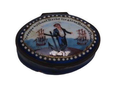 Lot 90 - A 19TH CENTURY BILSTON WARE ENAMEL PATCH BOX