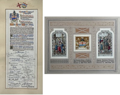 Lot 111 - AN ILLUMINATED TESTIMONIAL TO JOHN WEIR FROM THE WORSHIPFUL COMPANY OF SHIPWRIGHTS, CIRCA 1937