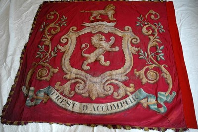 Lot 173 - A PAINTED SILK BARGE PENNANT WITH THE TALBOT COAT OF ARMS PRESENTED TO THE WORSHIPFUL COMPANY OF SHIPWRIGHTS, 19TH CENTURY