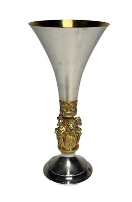 Lot 154 - A PARCEL-GILT-SILVER GOBLET COMMEMORATING 500 YEARS OF KING'S COLLEGE CHAPEL BY HECTOR MILLER FOR AURUM SILVER, 1984