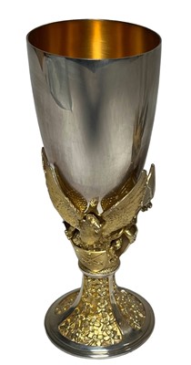 Lot 184 - A PARCEL-GILT-SILVER ROYAL WEDDING COMMEMORATIVE GOBLET BY HECTOR MILLER FOR AURUM SILVER, LONDON, 1981