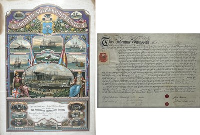 Lot 115 - A SHIPWRIGHT'S INDENTURE AND TRADE UNION CERTIFICATE, LATE 19TH CENTURY