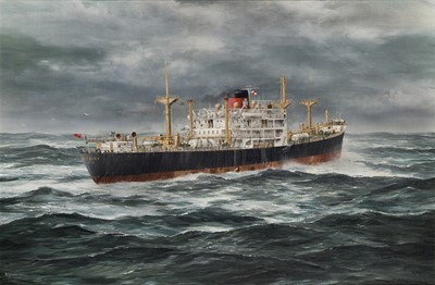 Lot 135 - δ ROBERT G. LLOYD (BRITISH, B. 1969): Houlder Brothers & Co. Line's passenger-cargo ship 'Westbury' underway in the South Atlantic bound for South America circa 1968