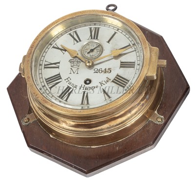 Lot 244 - A KAISERMARINE U-BOAT BULKHEAD CLOCK SUPPLIED BY FRANZ HAPPE, KIEL, CIRCA 1914