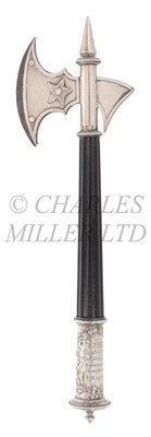 Lot 89 - A SILVER LAUNCHING HATCHET FOR THE NATIONAL LINE PASSENGER CARGO SHIP 'SPAIN', 1871