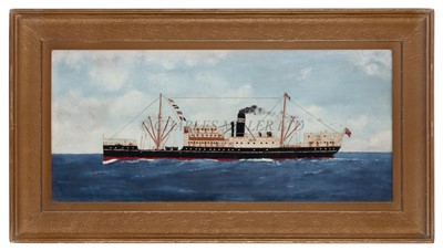 Lot 106 - A 20TH CENTURY PIERHEAD SILKWORK PICTURE OF THE BURNS, PHILIP & CO. LTD PASSENGER CARGO SHIP 'MORINDA' (1913)